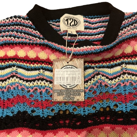 TEES2URDOOR women’s Multi Stripe Macrame Sweater - Picture 6 of 10
